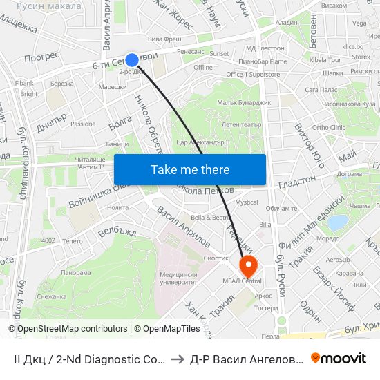 II Дкц / 2-Nd Diagnostic Consultative Center (116) to Д-Р Васил Ангелов Уролог Пловдив map