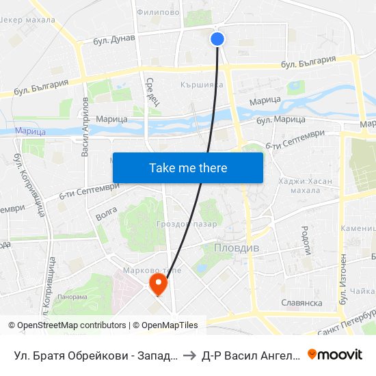 Ул. Братя Обрейкови - Запад / Bratya Obreykovi St. - West (7) to Д-Р Васил Ангелов Уролог Пловдив map