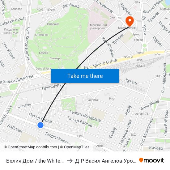 Белия Дом / the White House (201) to Д-Р Васил Ангелов Уролог Пловдив map