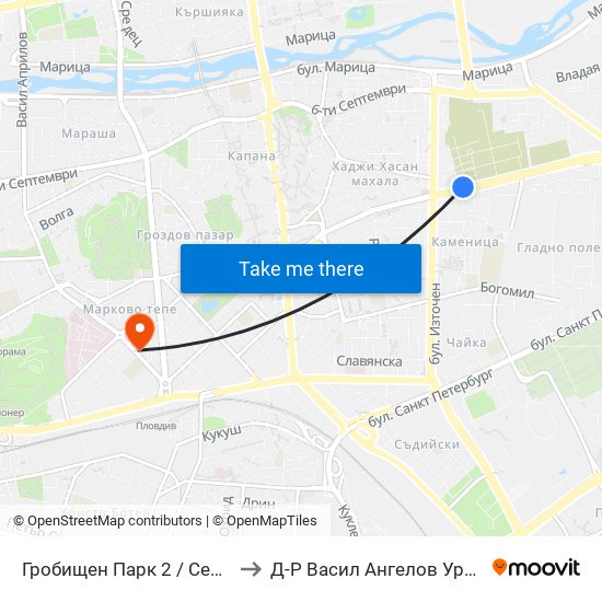 Гробищен Парк 2 / Cemetery 2 (136) to Д-Р Васил Ангелов Уролог Пловдив map