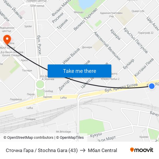 Сточна Гара / Stochna Gara (43) to Мбал Central map