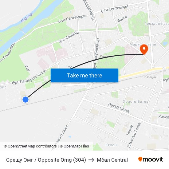 Срещу Омг / Opposite Omg (304) to Мбал Central map