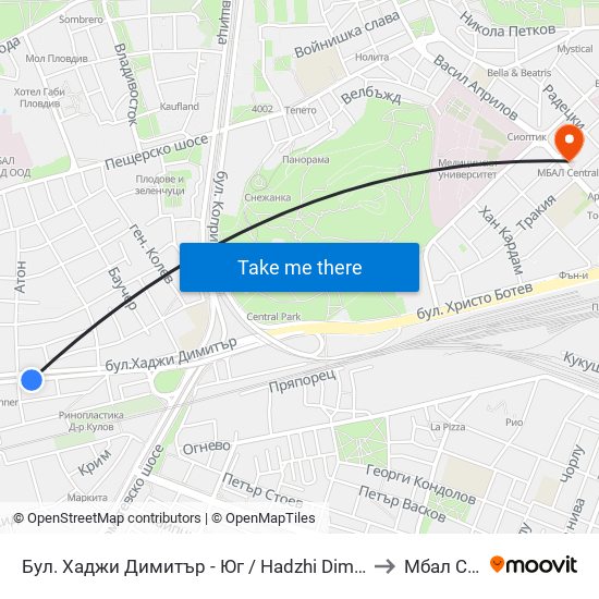 Бул. Хаджи Димитър - Юг / Hadzhi Dimitar St - South (307) to Мбал Central map