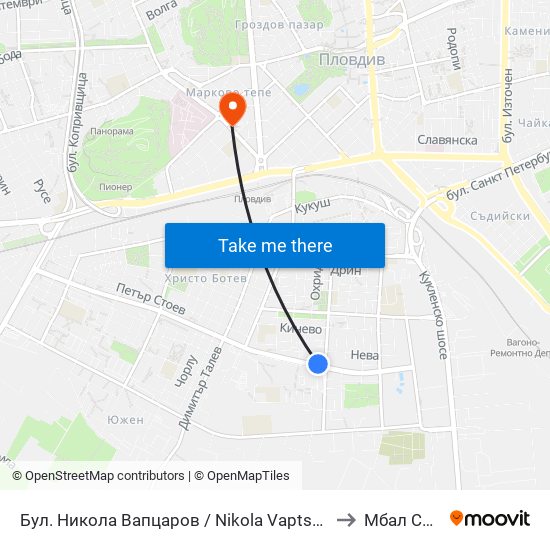 Бул. Никола Вапцаров / Nikola Vaptsarov Blvd. (68) to Мбал Central map