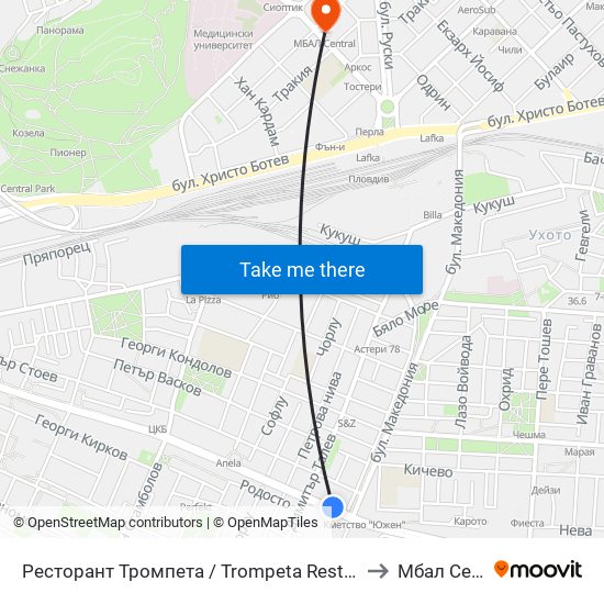 Ресторант Тромпета / Trompeta Restaurant (326) to Мбал Central map