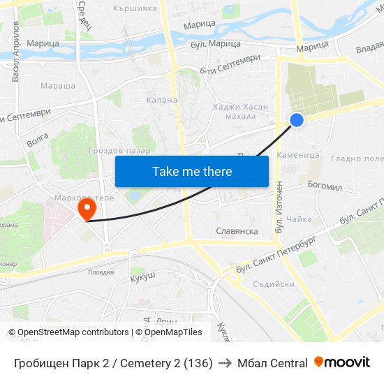 Гробищен Парк 2 / Cemetery 2 (136) to Мбал Central map