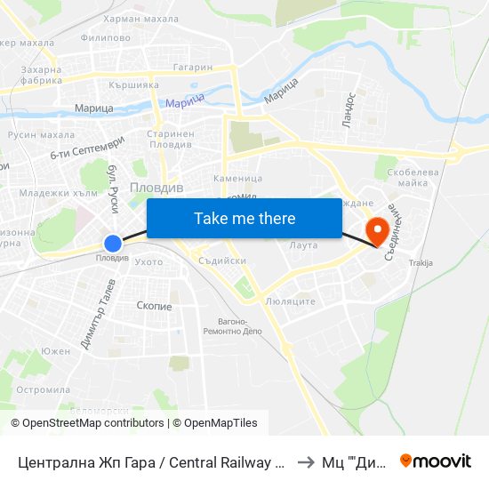 Централна Жп Гара / Central Railway Station (205) to Мц ""Димед"" map