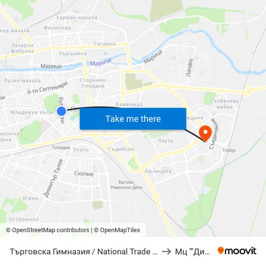 Търговска Гимназия / National Trade School (155) to Мц ""Димед"" map