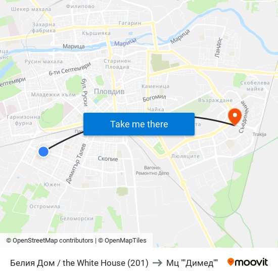 Белия Дом / the White House (201) to Мц ""Димед"" map