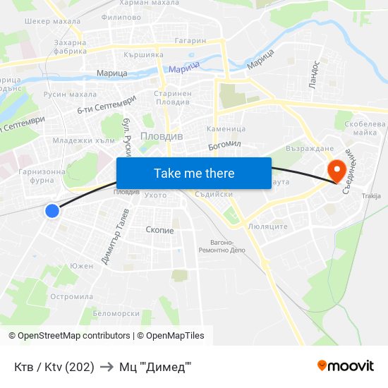 Ктв / Ktv (202) to Мц ""Димед"" map