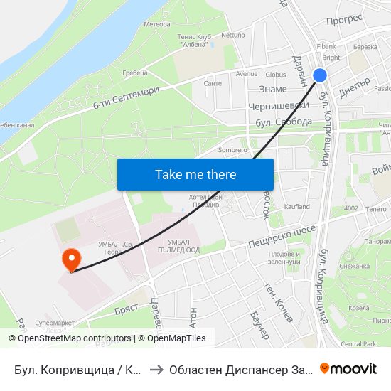 Бул. Копривщица / Koprivshtitsa Blvd. (241) to Областен Диспансер За Психични Заболявания map