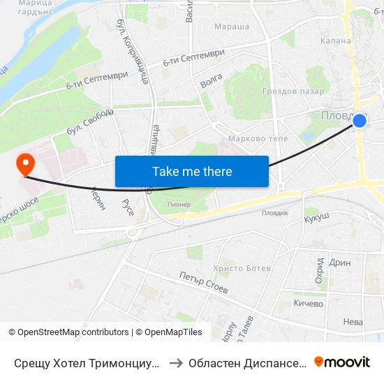 Срещу Хотел Тримонциум / Opposite Trimonthium Hotel (45) to Областен Диспансер За Психични Заболявания map