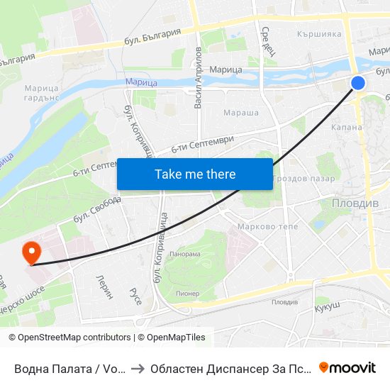 Водна Палата / Vodna Palata (48) to Областен Диспансер За Психични Заболявания map