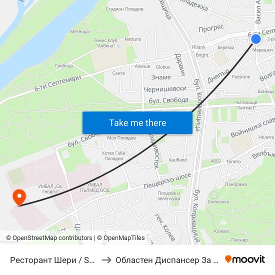 Ресторант Шери / Sheri Restaurant (312) to Областен Диспансер За Психични Заболявания map