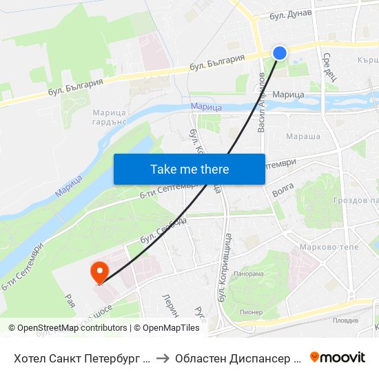 Хотел Санкт Петербург / Saint Petersburg Hotel (98) to Областен Диспансер За Психични Заболявания map