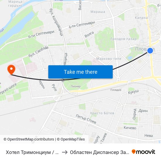 Хотел Тримонциум / Trimonthium Hotel (12) to Областен Диспансер За Психични Заболявания map