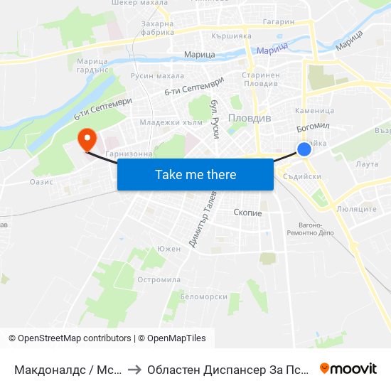 Макдоналдс / Mcdonalds (220) to Областен Диспансер За Психични Заболявания map