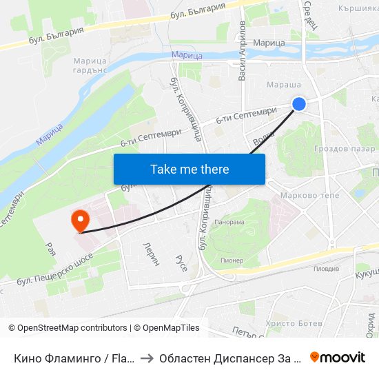 Кино Фламинго / Flamingo Cinema (117) to Областен Диспансер За Психични Заболявания map