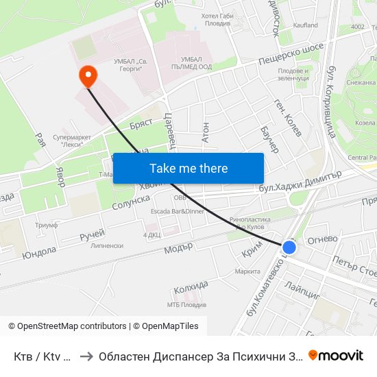 Ктв / Ktv (202) to Областен Диспансер За Психични Заболявания map