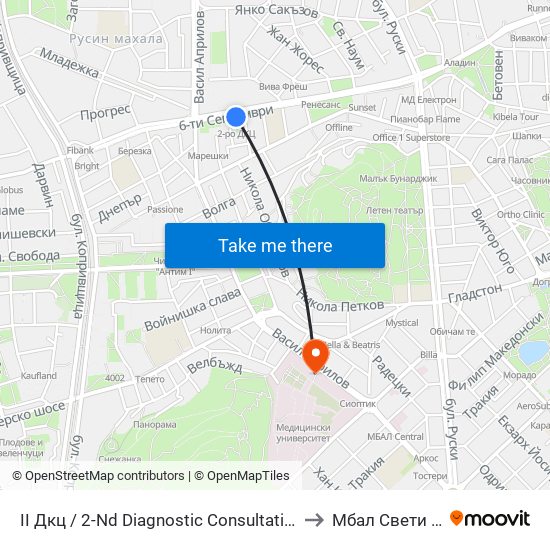 II Дкц / 2-Nd Diagnostic Consultative Center (116) to Мбал Свети Георги map