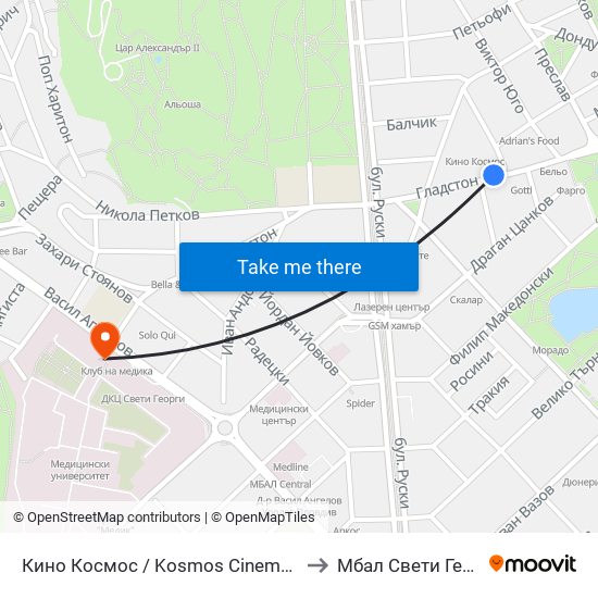 Кино Космос / Kosmos Cinema (263) to Мбал Свети Георги map
