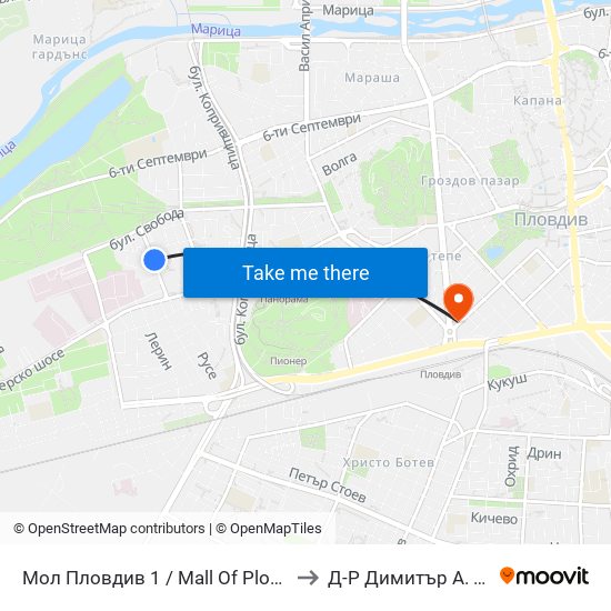Мол Пловдив 1 / Mall Of Plovdiv 1 (315) to Д-Р Димитър А. Йончев map