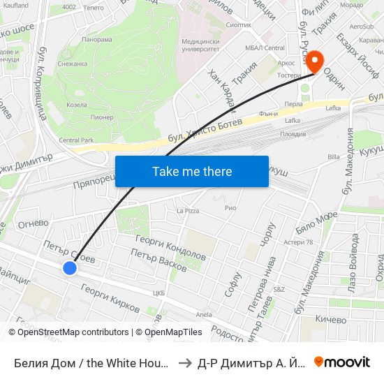 Белия Дом / the White House (201) to Д-Р Димитър А. Йончев map
