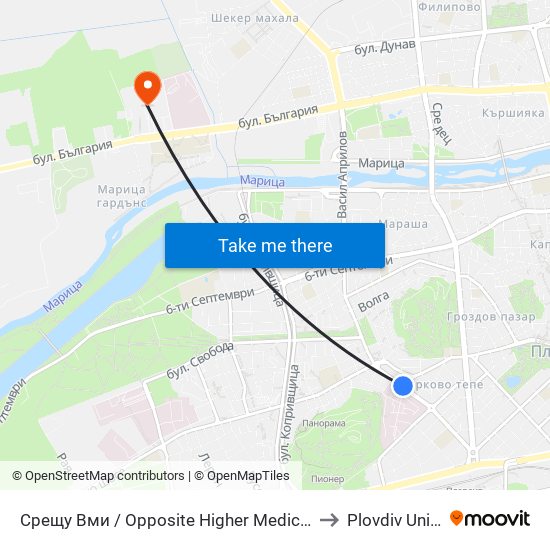 Срещу Вми / Opposite Higher Medical Institute (169) to Plovdiv University map