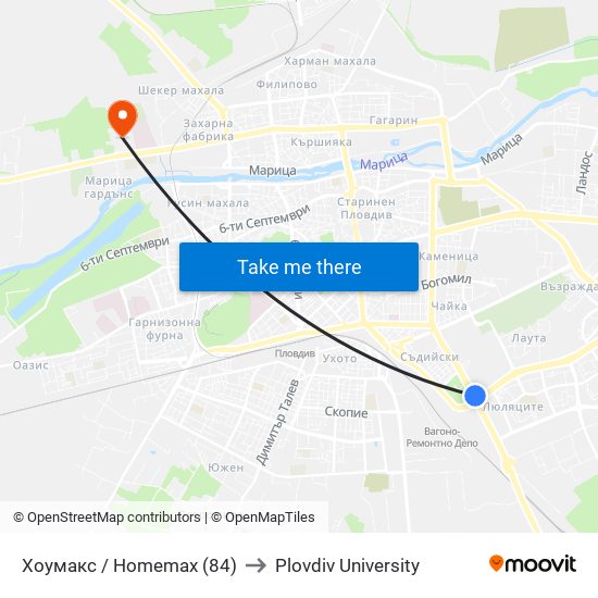 Хоумакс / Homemax (84) to Plovdiv University map