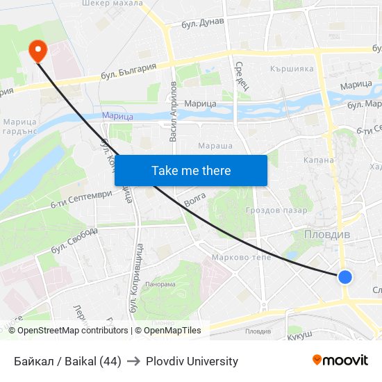 Байкал / Baikal (44) to Plovdiv University map