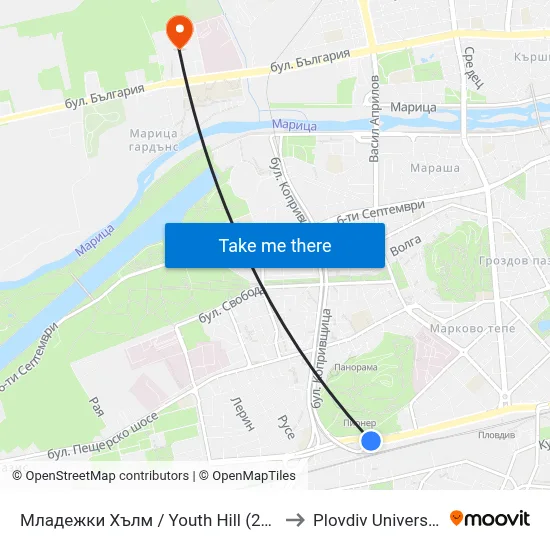 Младежки Хълм / Youth Hill (203) to Plovdiv University map