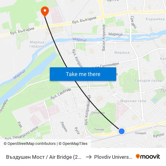 Въздушен Мост / Air Bridge (204) to Plovdiv University map