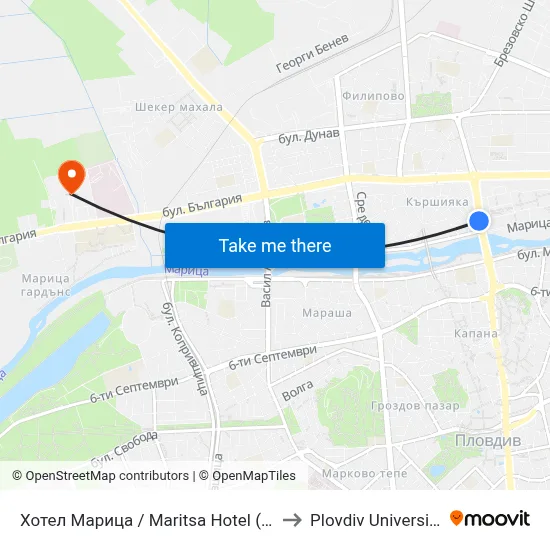 Хотел Марица / Maritsa Hotel (8) to Plovdiv University map