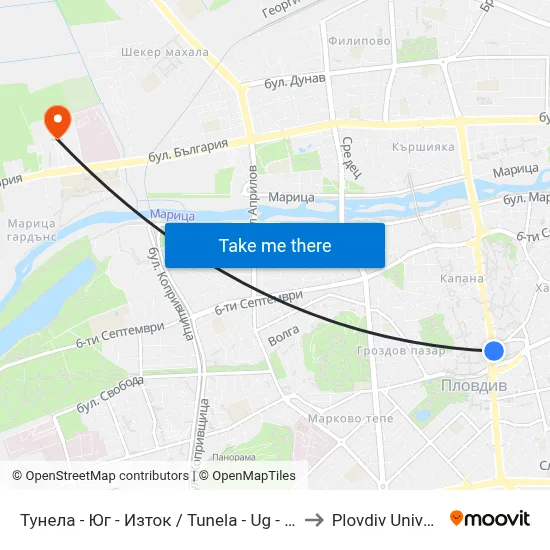 Тунела - Юг - Изток / Tunela - Ug - East (11) to Plovdiv University map