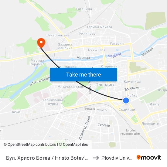 Бул. Христо Ботев / Hristo Botev Blvd. (334) to Plovdiv University map
