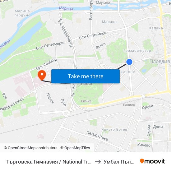 Търговска Гимназия / National Trade School (155) to Умбал Пълмед Оод map