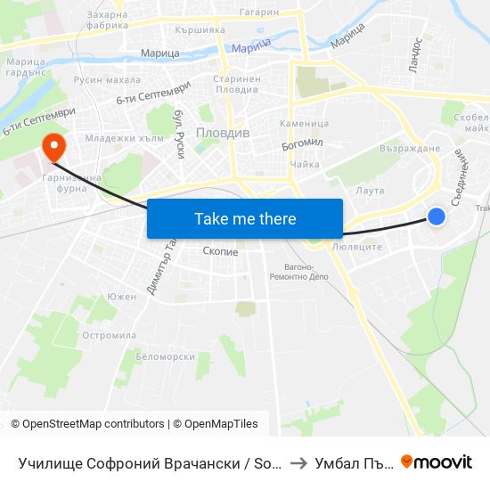 Училище Софроний Врачански / Sofroniy Vrachanski School (110) to Умбал Пълмед Оод map