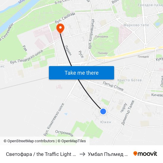 Светофара / the Traffic Light (37) to Умбал Пълмед Оод map