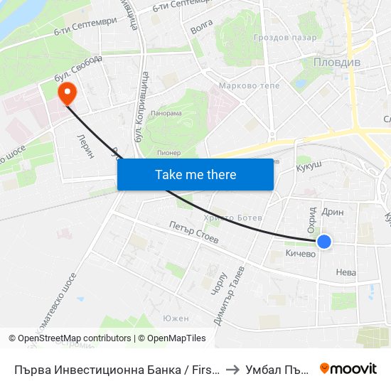 Първа Инвестиционна Банка / First Investment Bank (291) to Умбал Пълмед Оод map