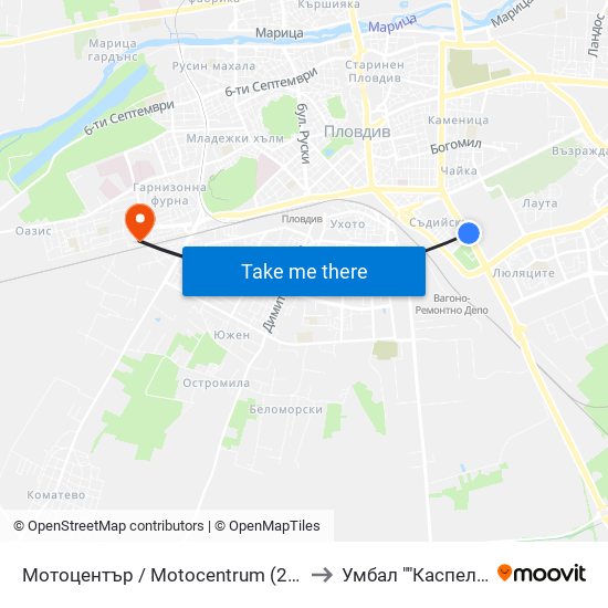 Мотоцентър / Motocentrum (258) to Умбал ""Каспела"" map
