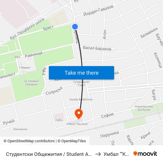 Студентски Общежития / Student Accommodation (389) to Умбал ""Каспела"" map