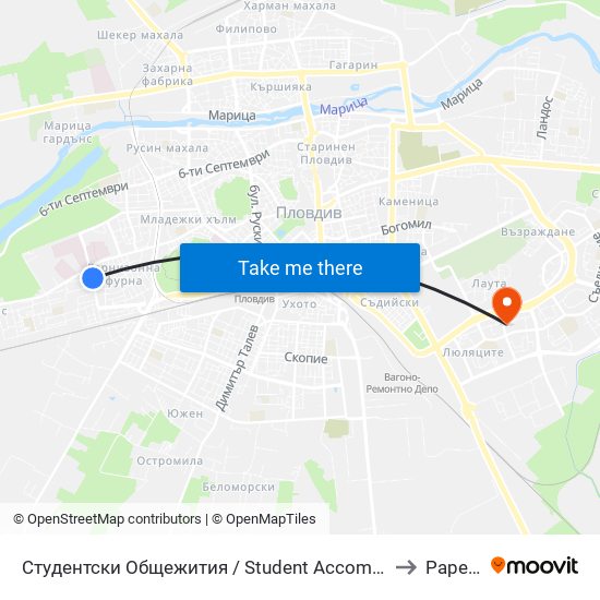 Студентски Общежития / Student Accommodation (389) to Раредис map