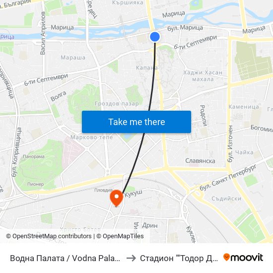 Водна Палата / Vodna Palata (48) to Стадион ""Тодор Диев"" map