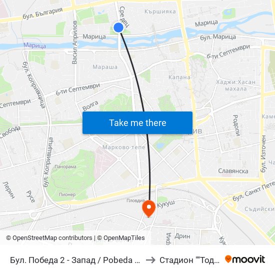 Бул. Победа 2 - Запад / Pobeda Blvd 2 - West (273) to Стадион ""Тодор Диев"" map