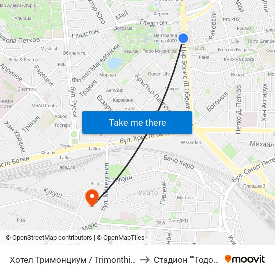 Хотел Тримонциум / Trimonthium Hotel (12) to Стадион ""Тодор Диев"" map