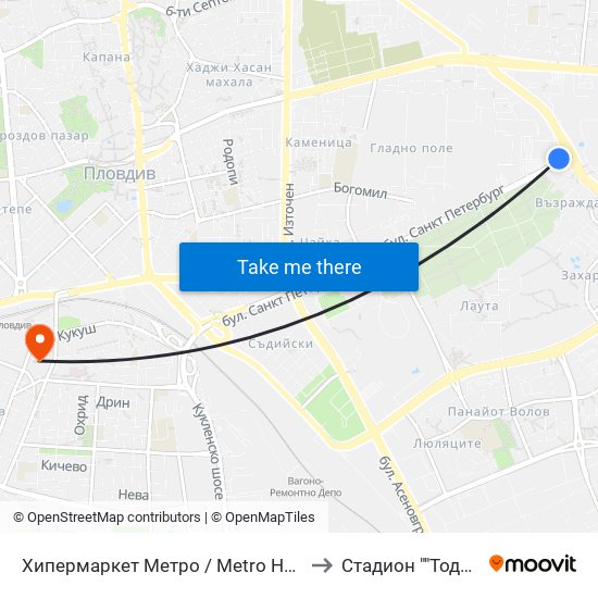 Хипермаркет Метро / Metro Hypermarket (217) to Стадион ""Тодор Диев"" map