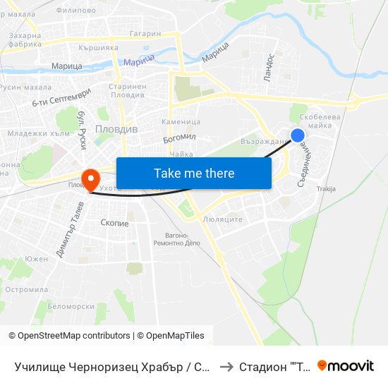 Училище Черноризец Храбър / Chernorizets Hrabar School (333) to Стадион ""Тодор Диев"" map