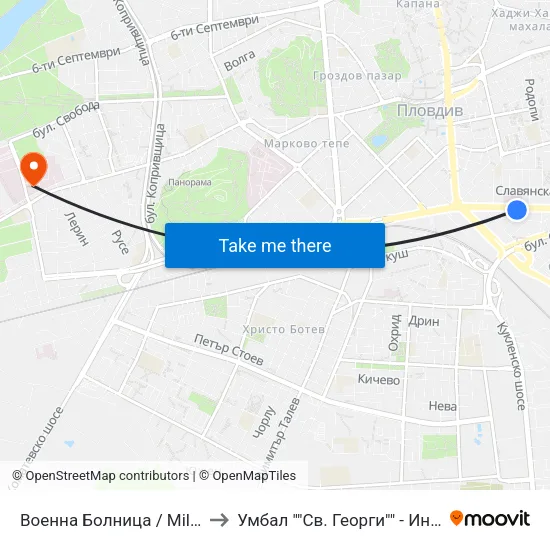 Военна Болница / Military Hospital (338) to Умбал ""Св. Георги"" - Инфекциозна Клиника map