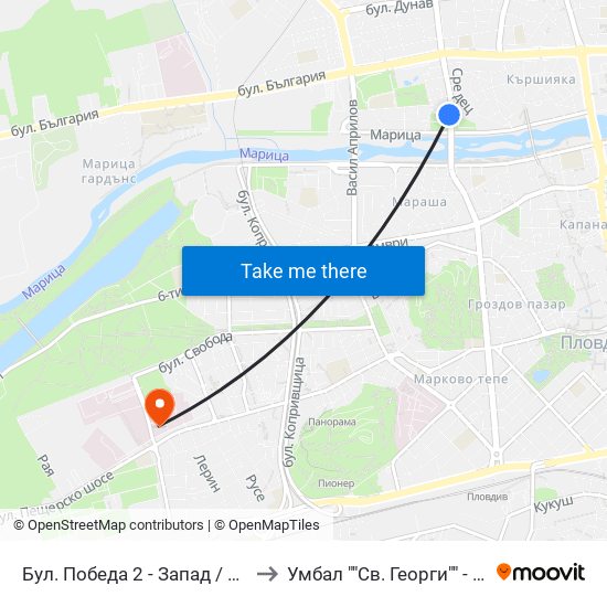 Бул. Победа 2 - Запад / Pobeda Blvd 2 - West (273) to Умбал ""Св. Георги"" - Инфекциозна Клиника map