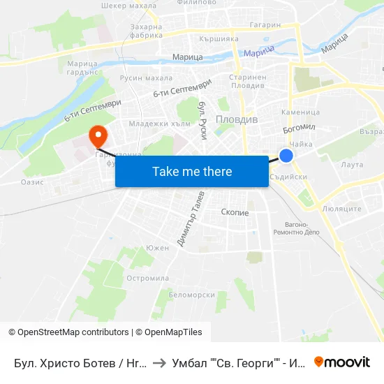 Бул. Христо Ботев / Hristo Botev Blvd. (334) to Умбал ""Св. Георги"" - Инфекциозна Клиника map
